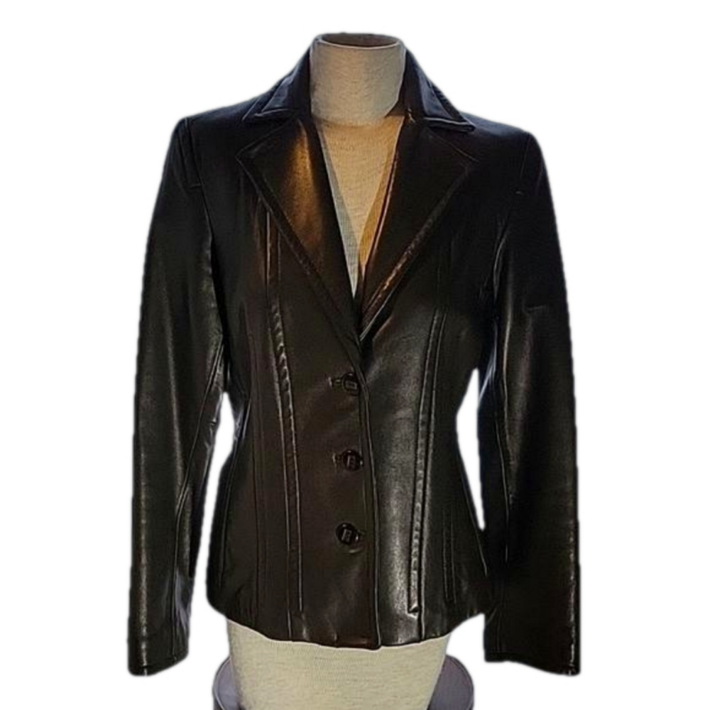 Avanti New York Black Leather Blazer Jacket Size Small Mint Condition